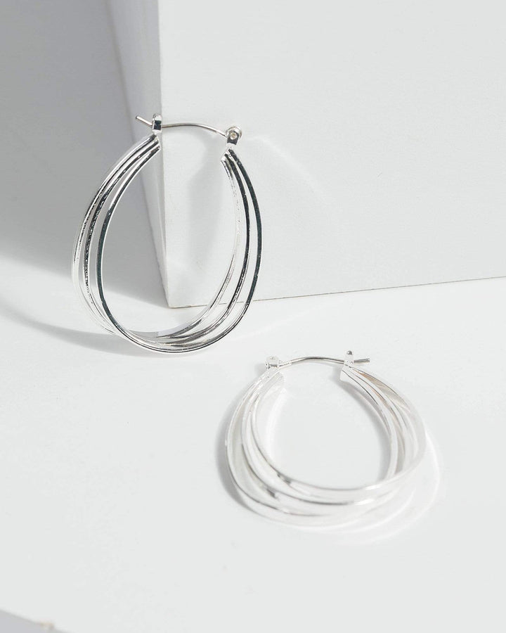 Silver Long Triple Hoop Earrings | Earrings