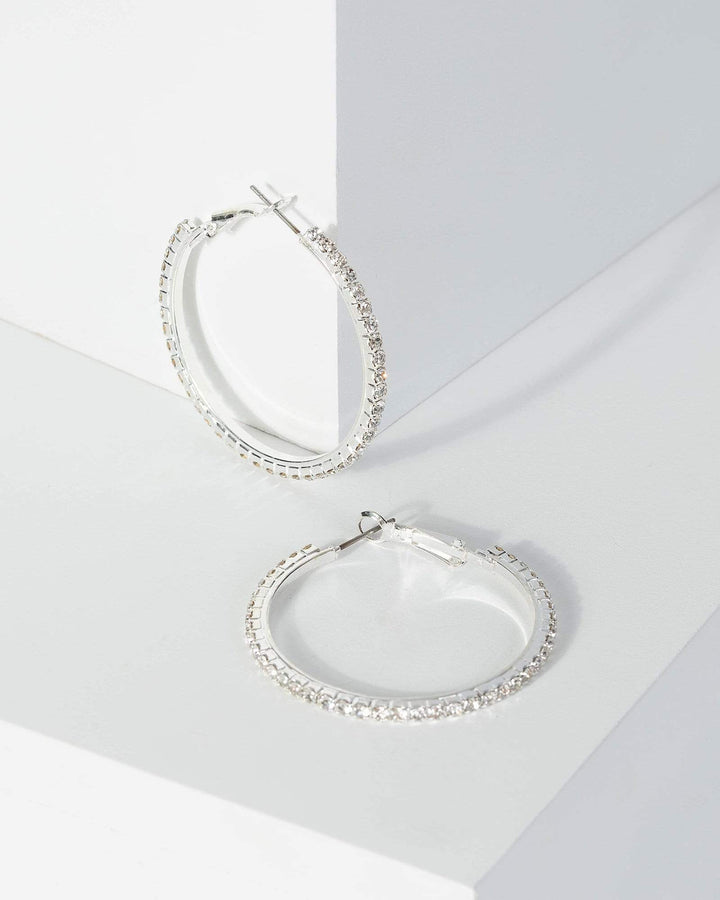 Silver Medium Crystal Hoop Earrings | Earrings