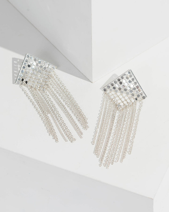 Silver Mesh Tassel Drop Earrings | Earrings