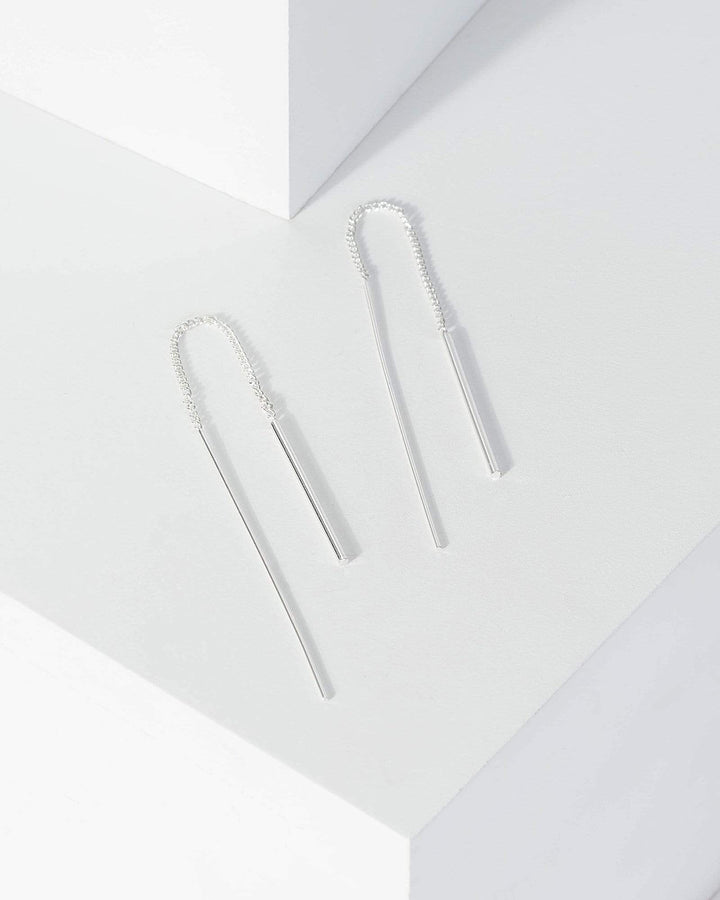 Silver Metal Bar End Thread Earrings | Earrings