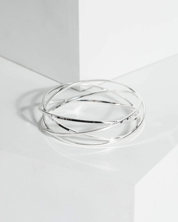Silver Metal Crossover Bangle Bracelet | Wristwear