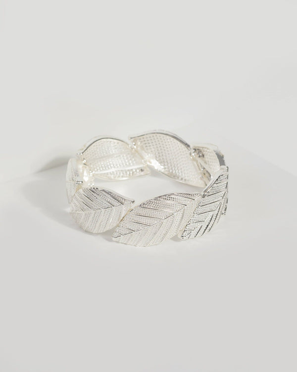 Silver Metal Leaf Stretch Bracelet | Wristwear