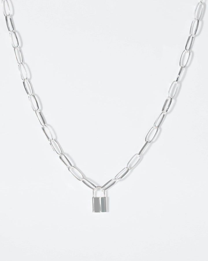Silver Metal Padlock Necklace | Necklaces