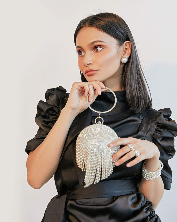Silver Mia Ball Clutch Bag | Clutch Bags