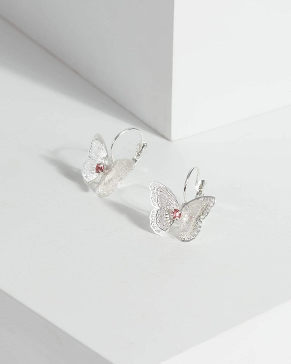 Silver Mini Butterfly Huggie Hoop Earrings | Earrings