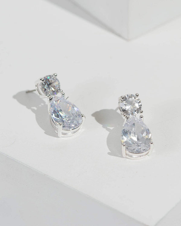 Silver Mini Cubic Zirconia Pear Stone Drop Earrings | Earrings