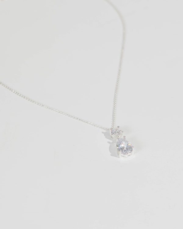 Silver Mini Cubic Zirconia Pear Stone Necklace | Necklaces