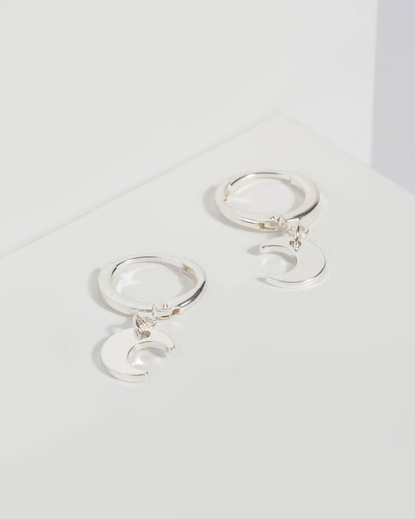 Silver Mini Hoop Moon Earrings | Earrings