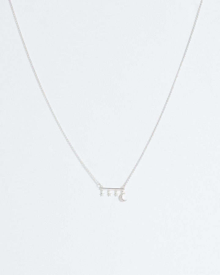 Silver Moon And Stars Bar Necklace | Necklaces