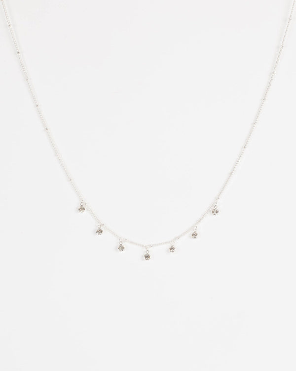 Silver Multi Ball Chain with Crystal Necklace | Necklaces