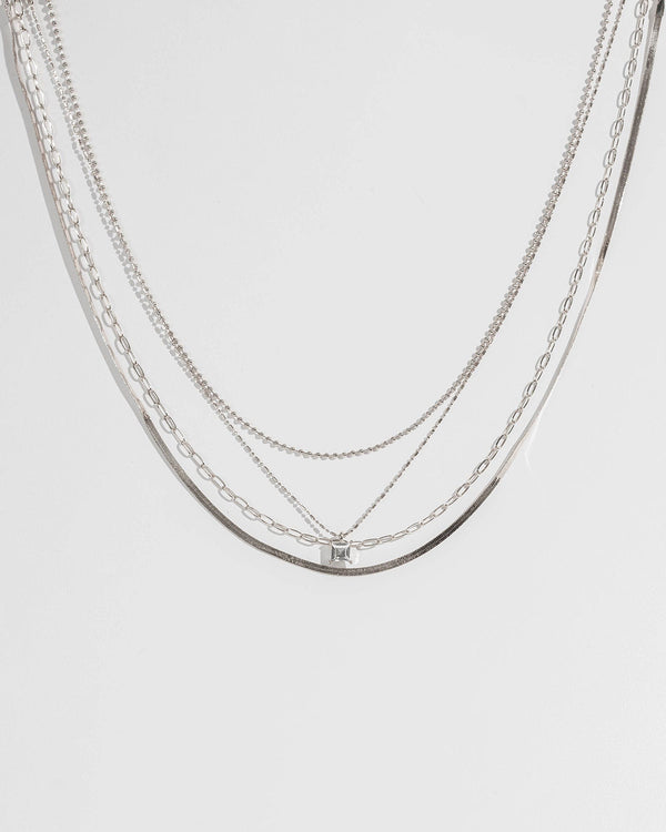 Colette by Colette Hayman Silver Multi Chain Crystal Pendant Necklace