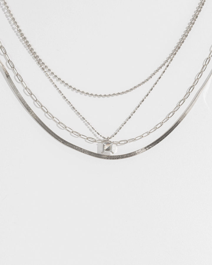 Colette by Colette Hayman Silver Multi Chain Crystal Pendant Necklace