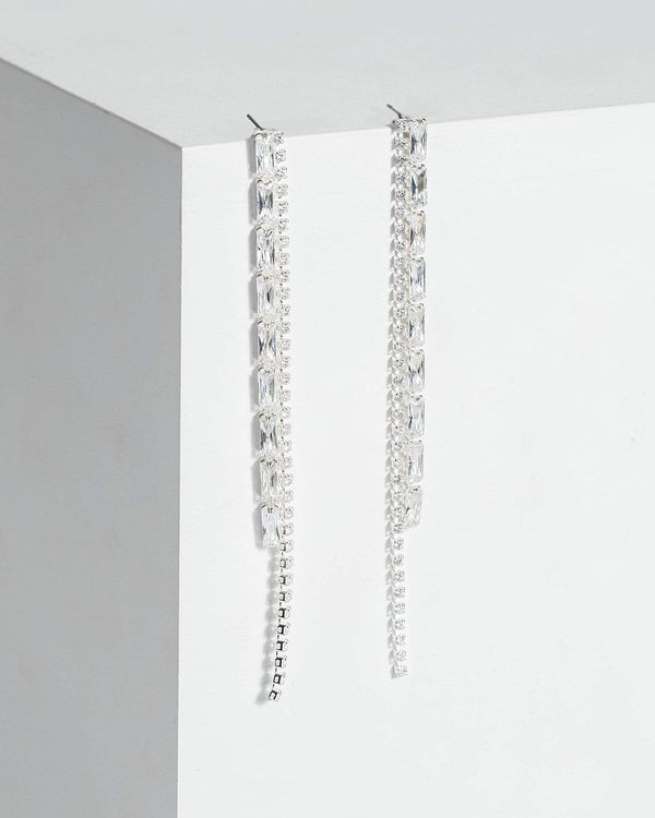 Silver Multi Chain Cubic Zirconia Drop Earrings | Earrings