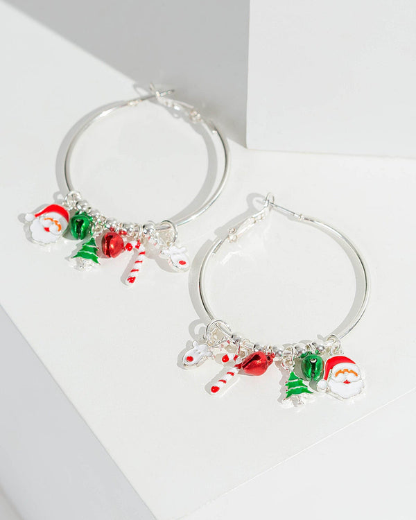 Colette by Colette Hayman Silver Multi Christmas Charm Hoop Earrings