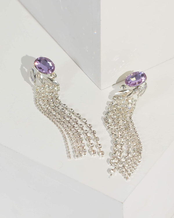 Silver Multi Crystal Asymetrical Drop Earrings | Earrings
