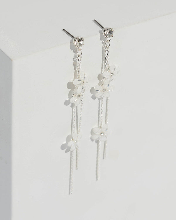 Silver Multi Crystal Flower Drop Earrings | Earrings