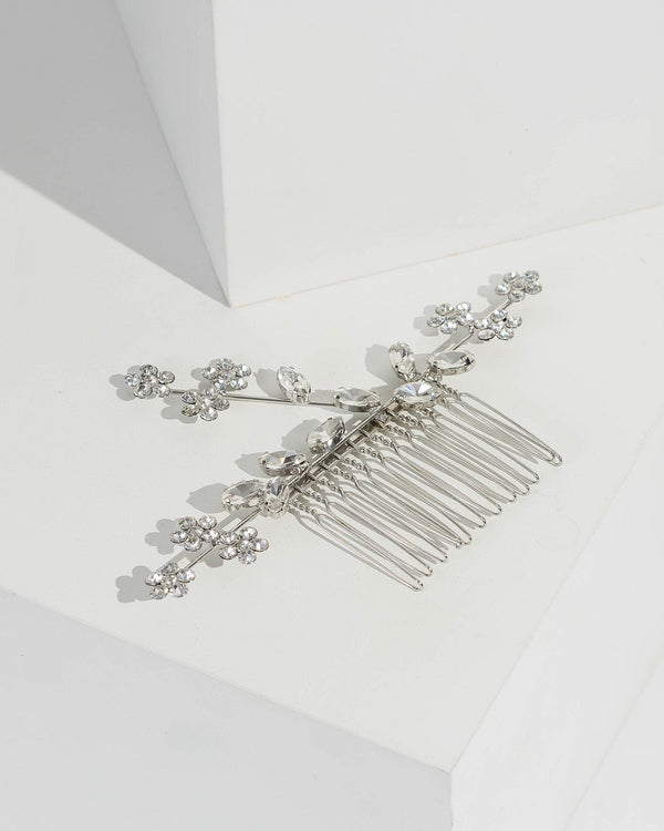 Silver Multi Crystal Flower Hair Comb | Hair Accessories