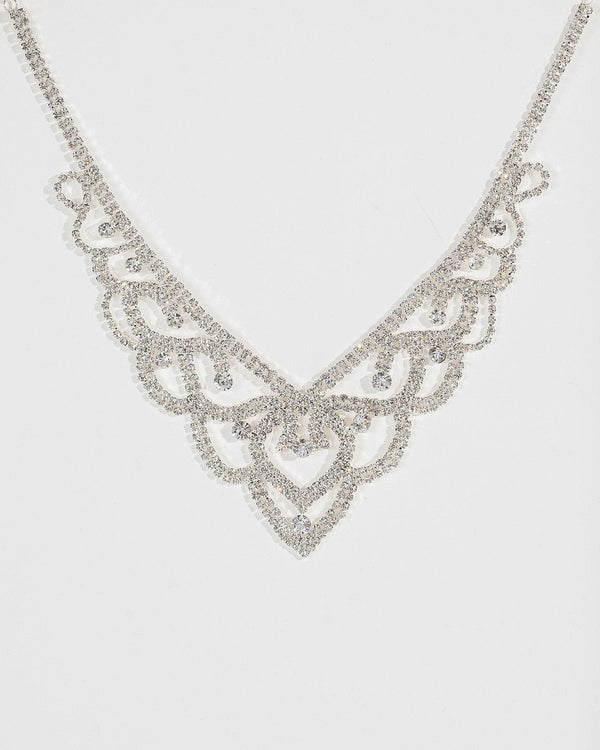 Silver Multi Crystal Layer Necklace | Necklaces