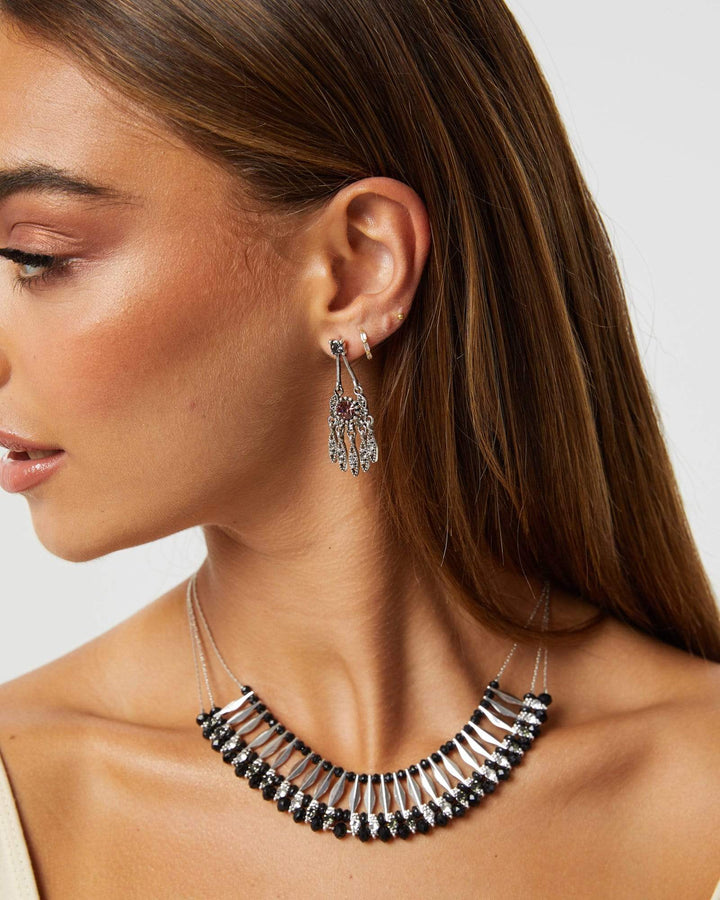Silver Multi Diamante Layer Tassel Drop Earrings | Earrings