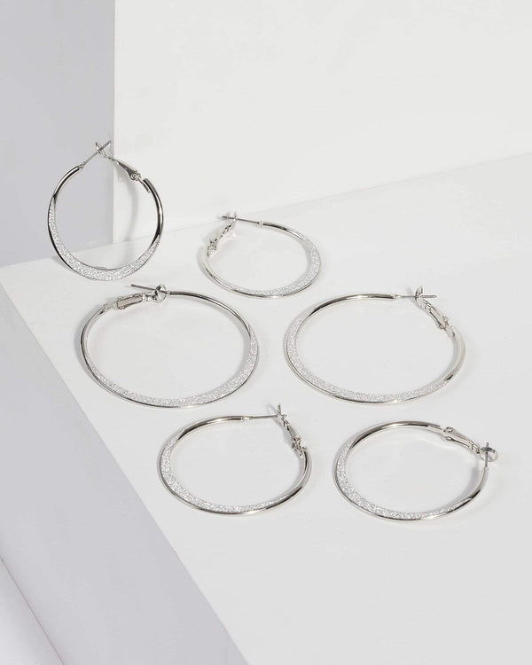 Silver Multi Glitter Hoop Earring Set | Earrings