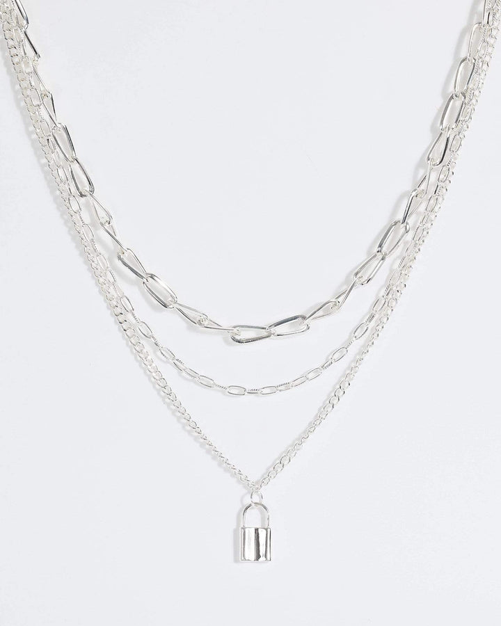 Silver Multi Layer Padlock Necklace | Necklaces
