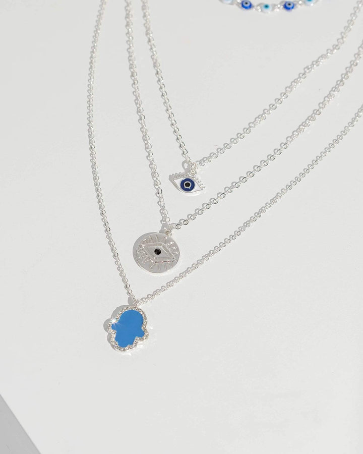 Colette by Colette Hayman Silver Multi Pack Evil Eye And Hamsa Hand Necklaces