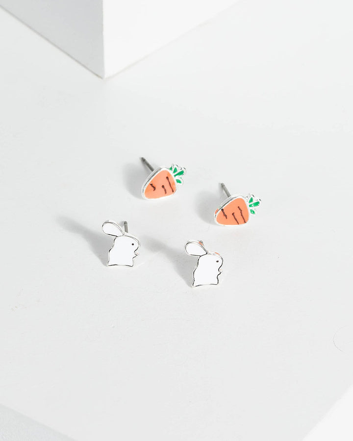 Silver Multi Pack Mini Bunny And Carrot Earrings | Earrings