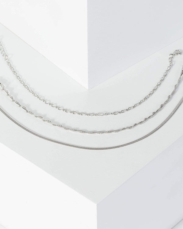 Silver Multi Pack Snake And Linked Chain Anklet | Anklet