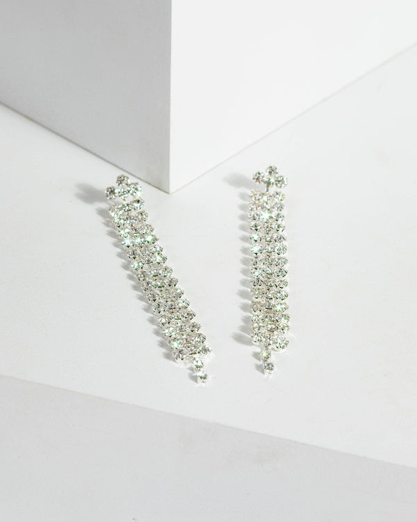Colette by Colette Hayman Silver Multi Row Crystal Drop Earrings