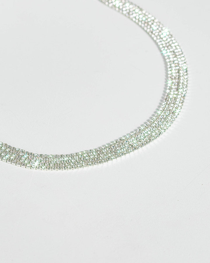 Silver Multi Row Diamante Cup Chain Necklace | Necklaces