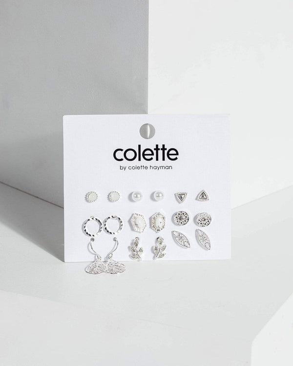 Silver Multi Stone And Metal 9 Earrings Pack | Earrings