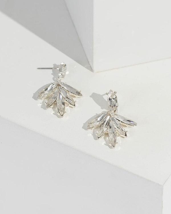 Silver Multi Thin Teardrop Crystal Drop Earrings | Earrings