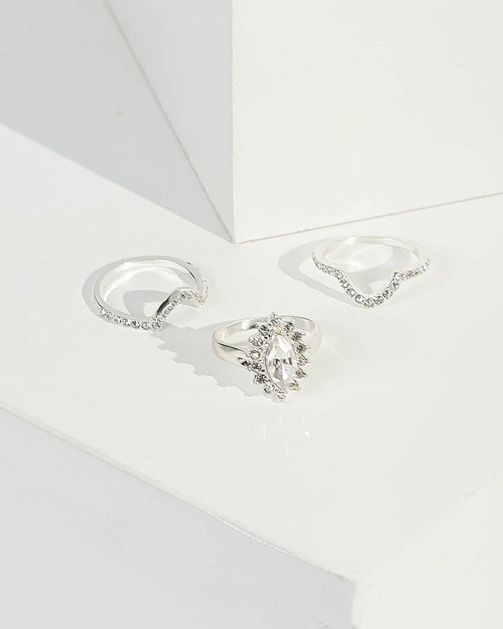 Silver Navette Crystal Ring Pack | Rings