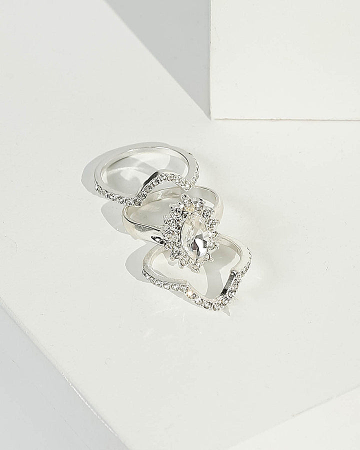 Silver Navette Crystal Ring Pack | Rings