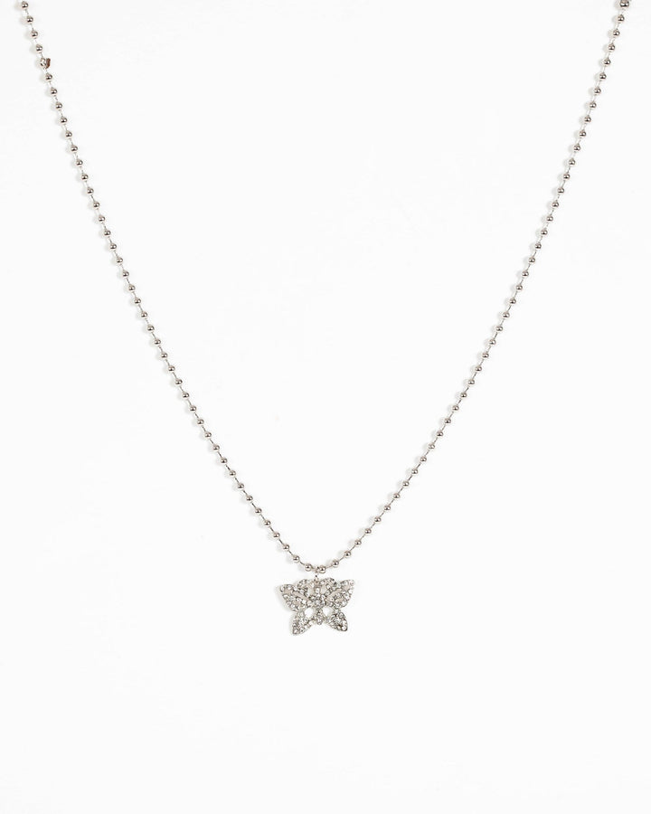 Silver Oversize Butterfly Ball Chain Necklace | Necklaces
