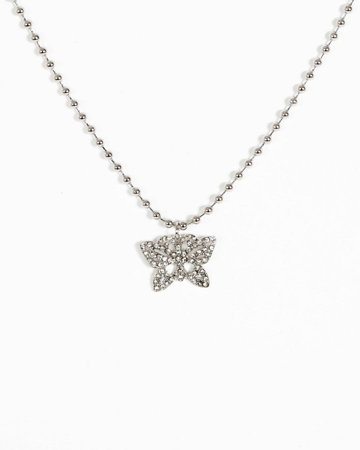 Silver Oversize Butterfly Ball Chain Necklace | Necklaces