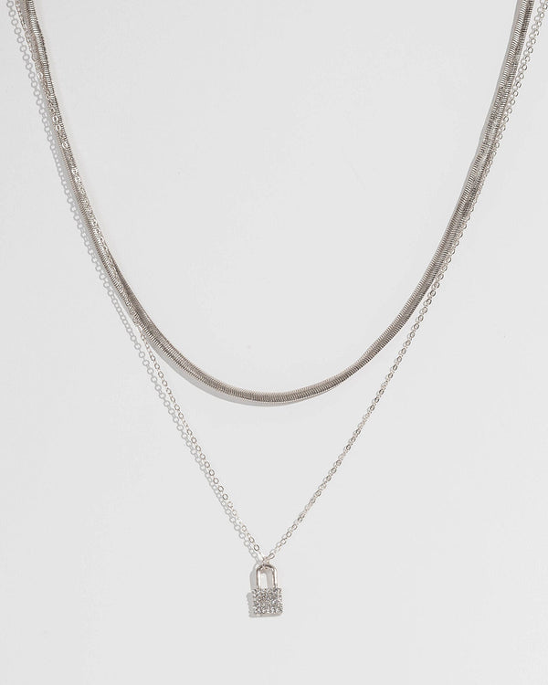 Colette by Colette Hayman Silver Padlock Chain Layered Necklace