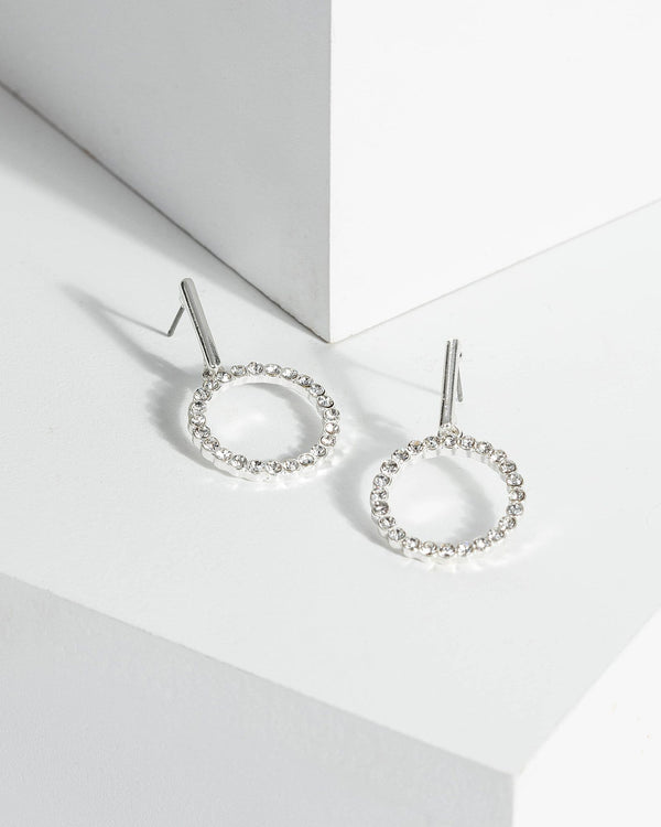 Silver Pave Drop Circle Earrings | Earrings