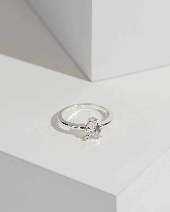 Silver Pear Cubic Zirconia 1 Carat Ring | Rings