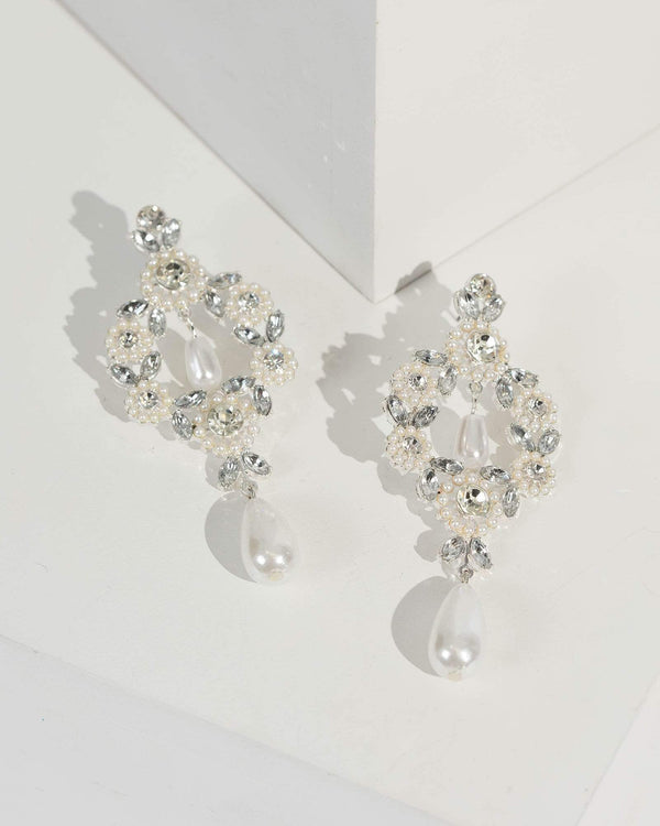 Silver Pearl And Crystal Drop Earrings | Earrings
