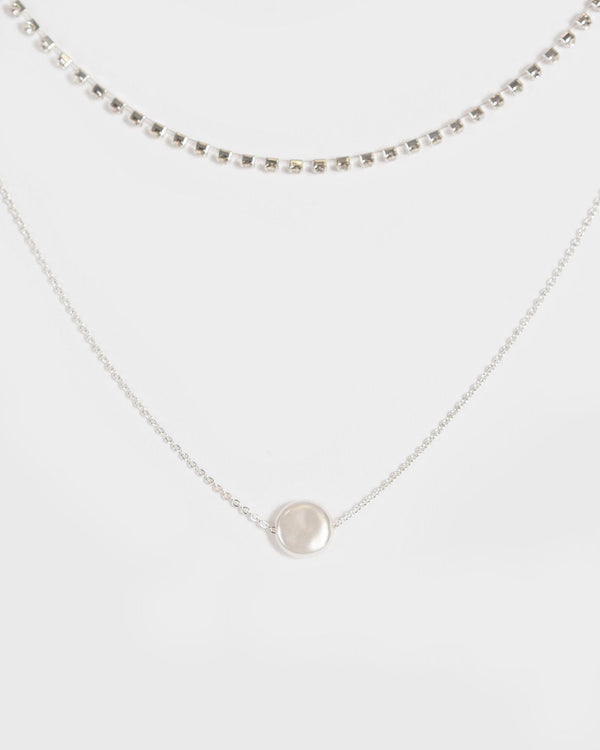 Silver Pearl and Crystal Necklace | Necklaces