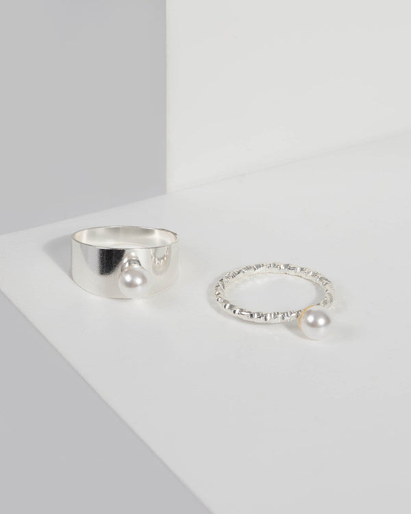 Silver Pearl Band Ring Set | Rings