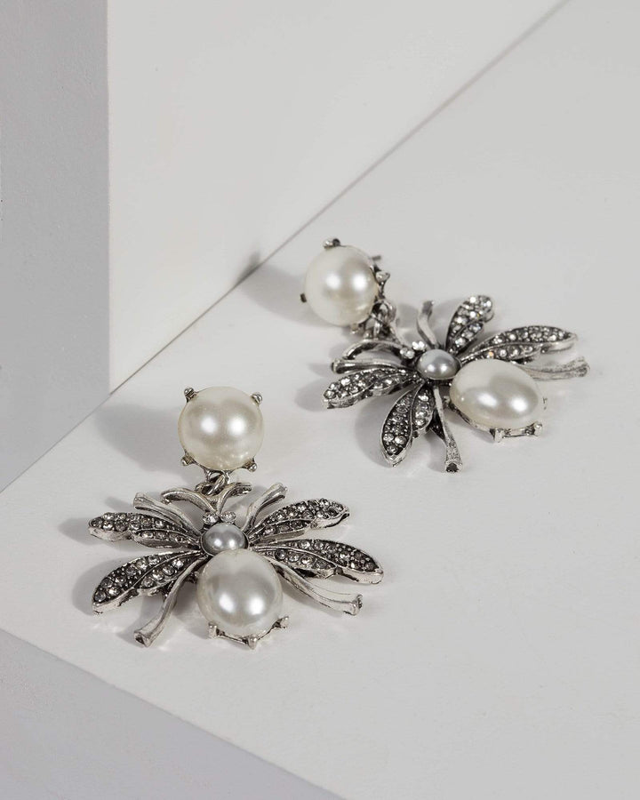 Silver Pearl Bug Drop Earrings | Earrings