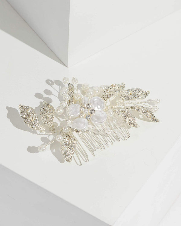 Silver Pearl Crystal Cluster Hair Comb | Hair Accessories