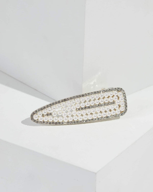 Silver Pearl Crystal Oversize Hair Clip | Hair Accessories