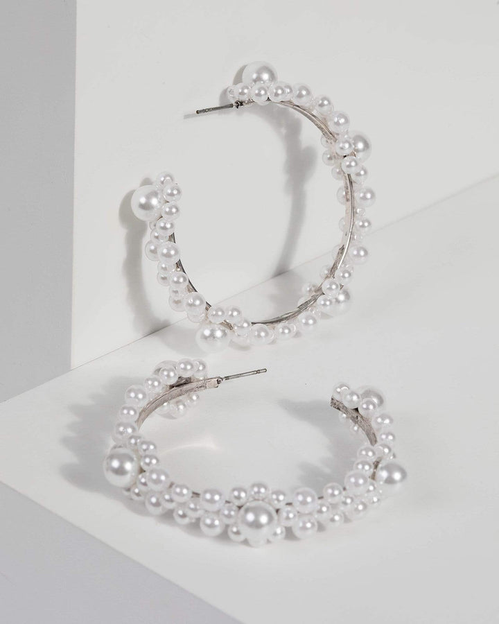 Silver Pearl Detail Hoop Earrings | Earrings