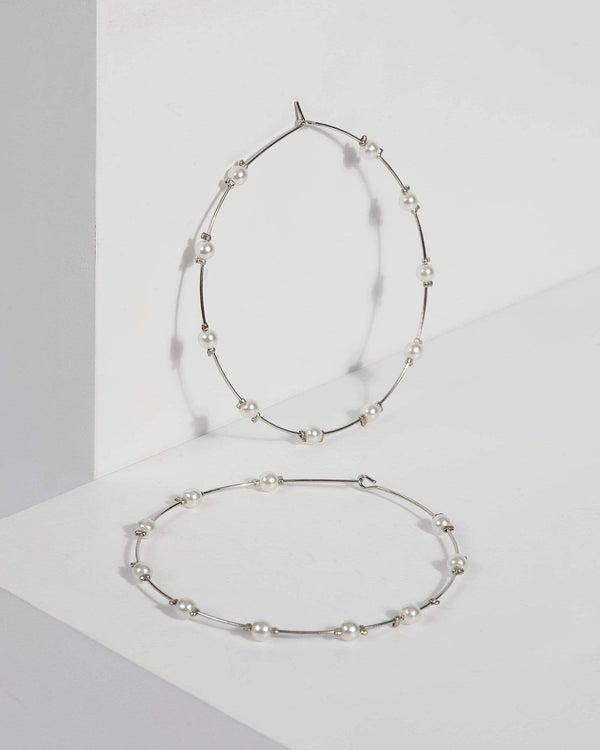 Silver Pearl Fine Hoop Earrings | Earrings