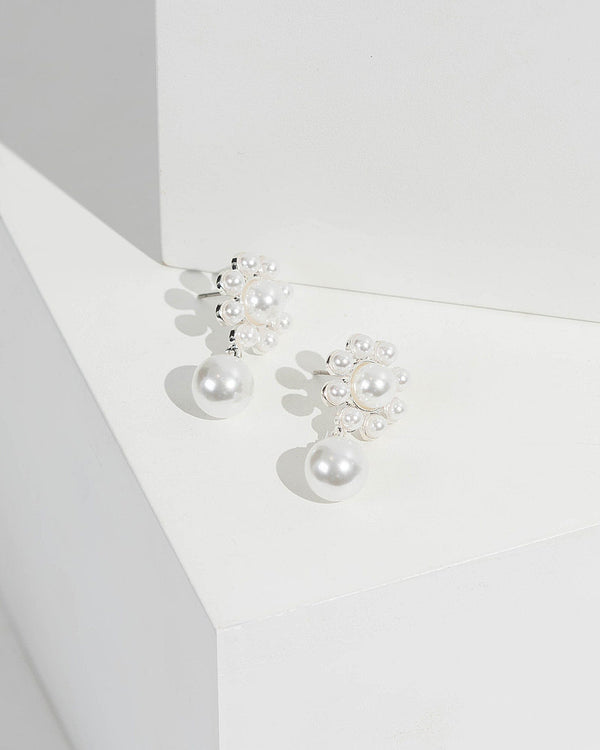 Colette by Colette Hayman Silver Pearl Flower Detail Drop Earrings