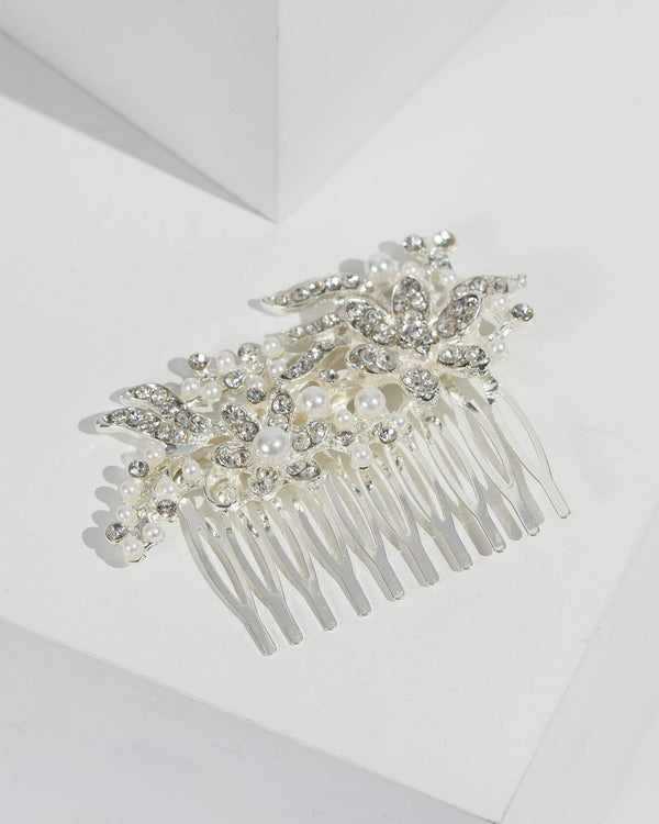 Silver Pearl Flower Hair Comb | Hair Accessories