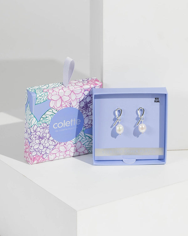 Silver Pearl Knotted Gift Box Earrings | Earrings